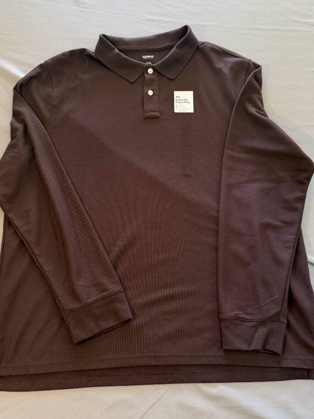 Sonoma Essential Men's Pique Long Sleeve Brown Polo Size XXL New with Tags
